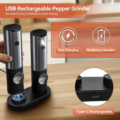 Electric Spice Grinder Set with USB-C Charging Station