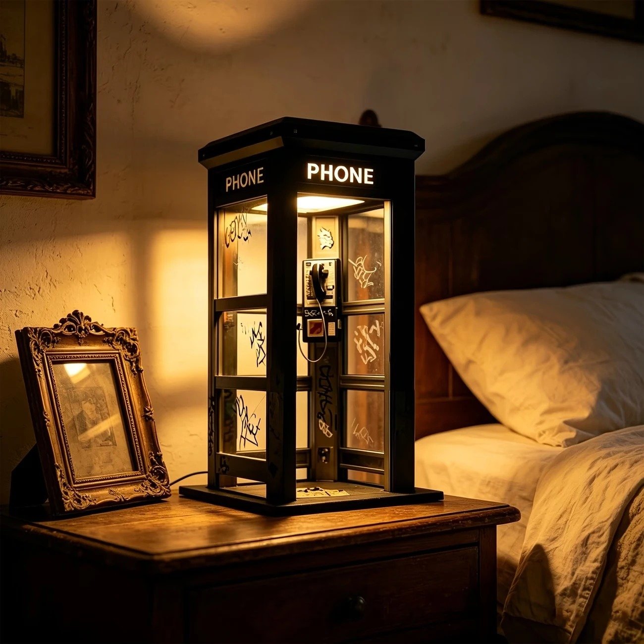 Retro Telephone Booth Lamp with Warm Ambient Light