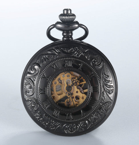 Mechanical Pocket Watch with Floral Engraving Design
