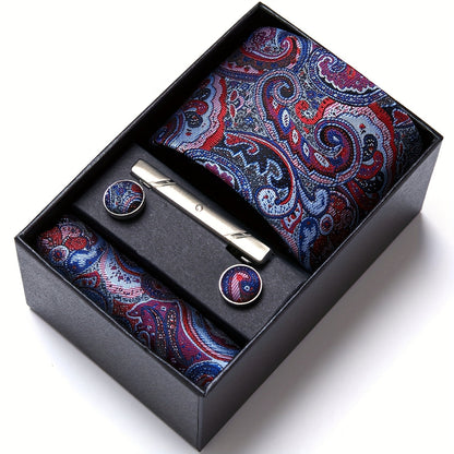 Men's Paisley Tie Set with Pocket Square & Cufflinks