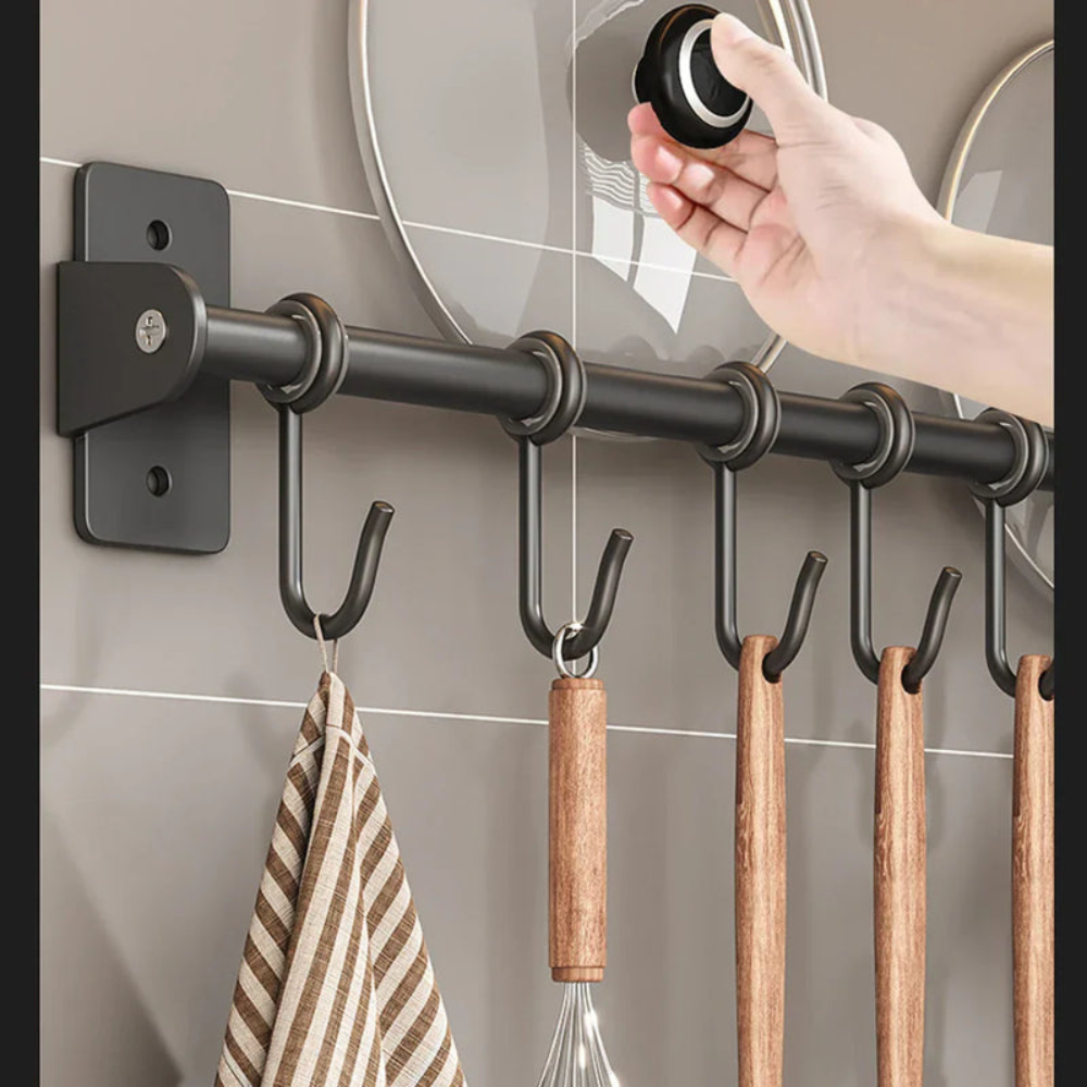 Wall Rail Kitchen with S-Hooks and Lid Holder