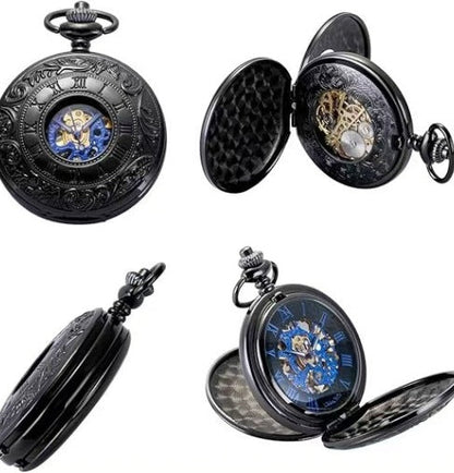 Mechanical Pocket Watch with Floral Engraving Design