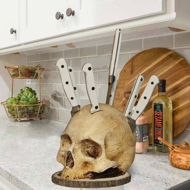 Skull Knife Holder – Gothic Kitchen Decor