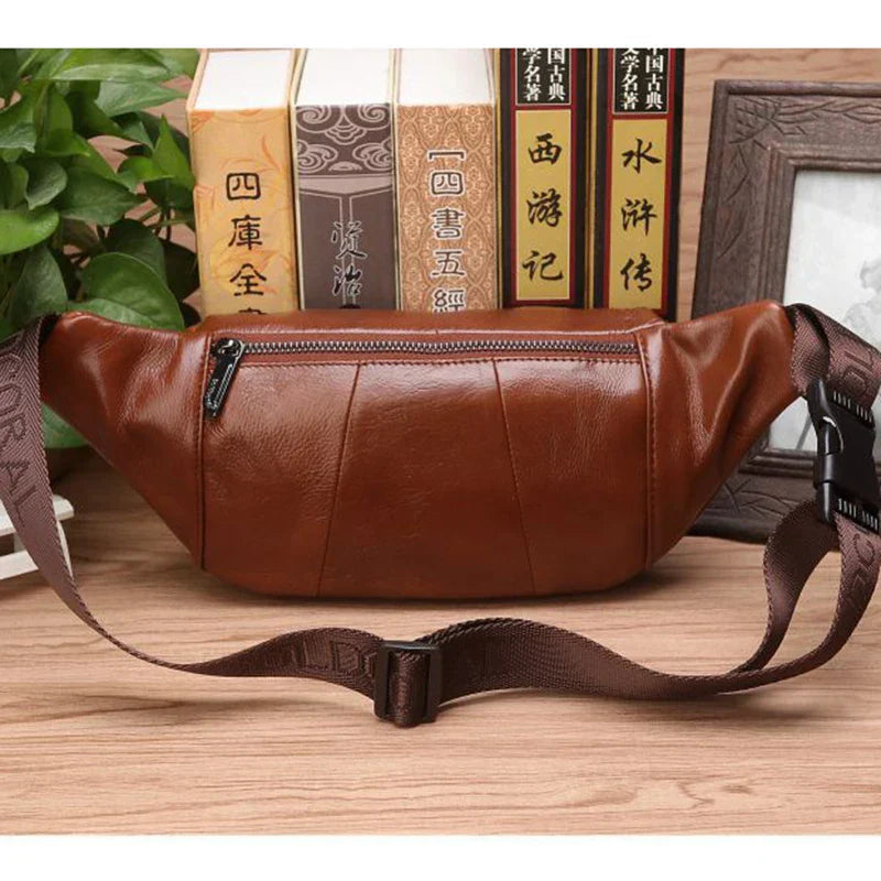 Genuine Leather Waist Bag for Men with Multiple Pockets