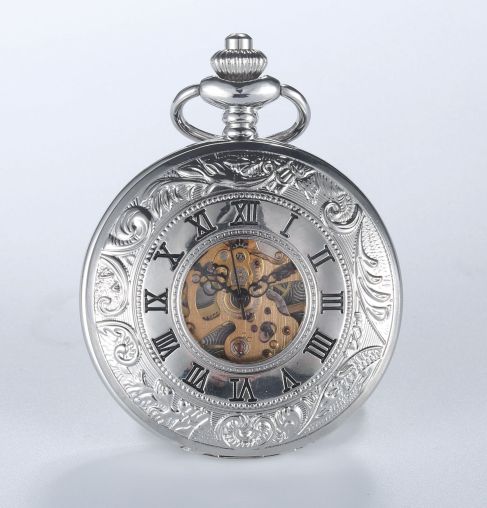 Mechanical Pocket Watch with Floral Engraving Design