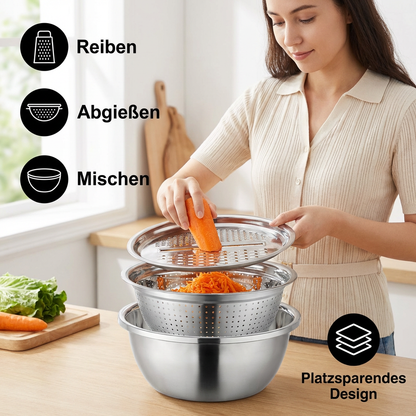Vegetable Cutter Set with Grater, Sieve, and Mixing Bowl