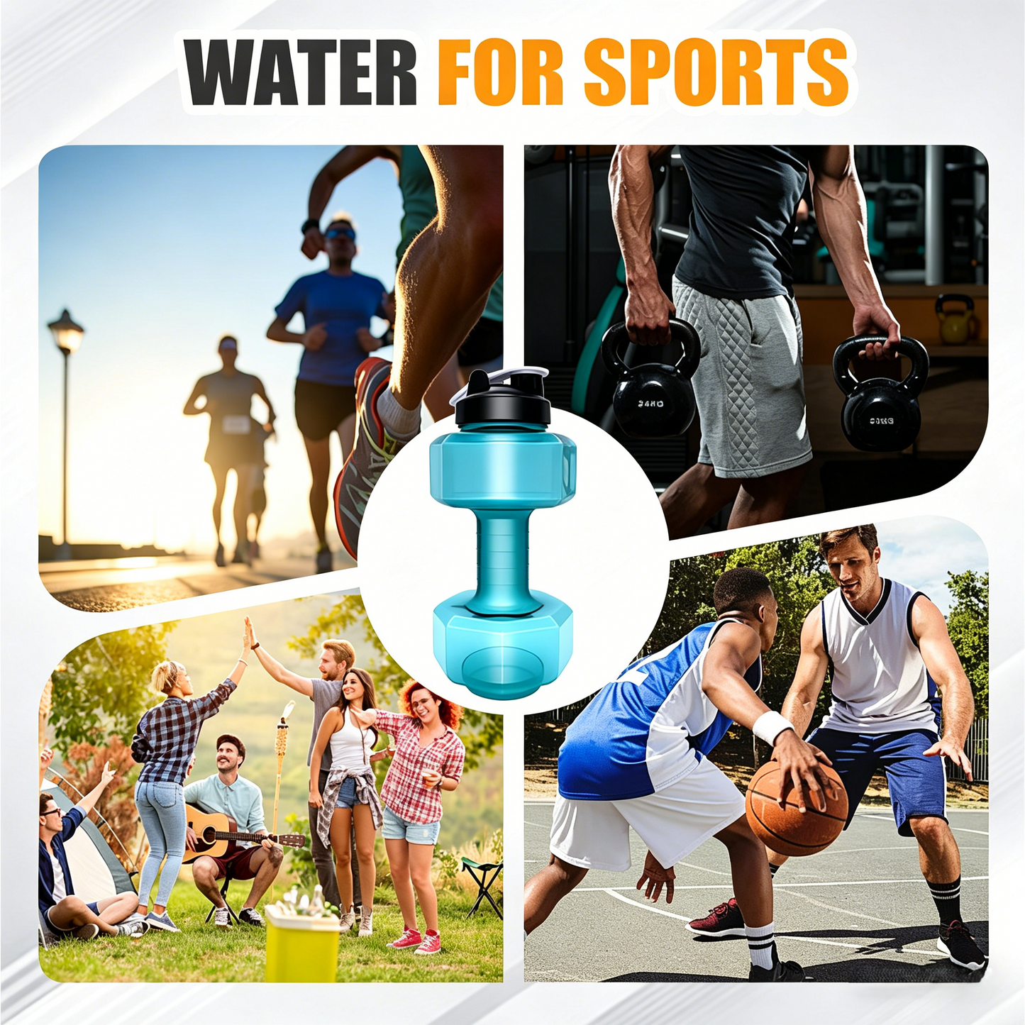 Dumbbell-shaped BPA-free drinking bottle with flip lid
