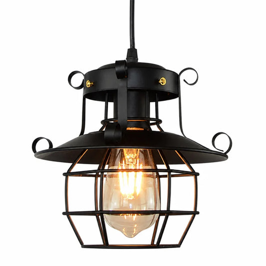 Vintage Industrial Pendant Light with Open Metal Cage (Adjustable Cable)