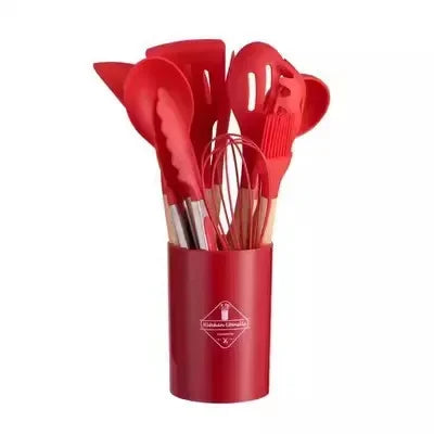 12-Piece Silicone Cooking Utensil Set with Wooden Handles