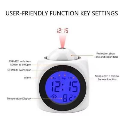 Projection Alarm Clock with LED Time & Temperature