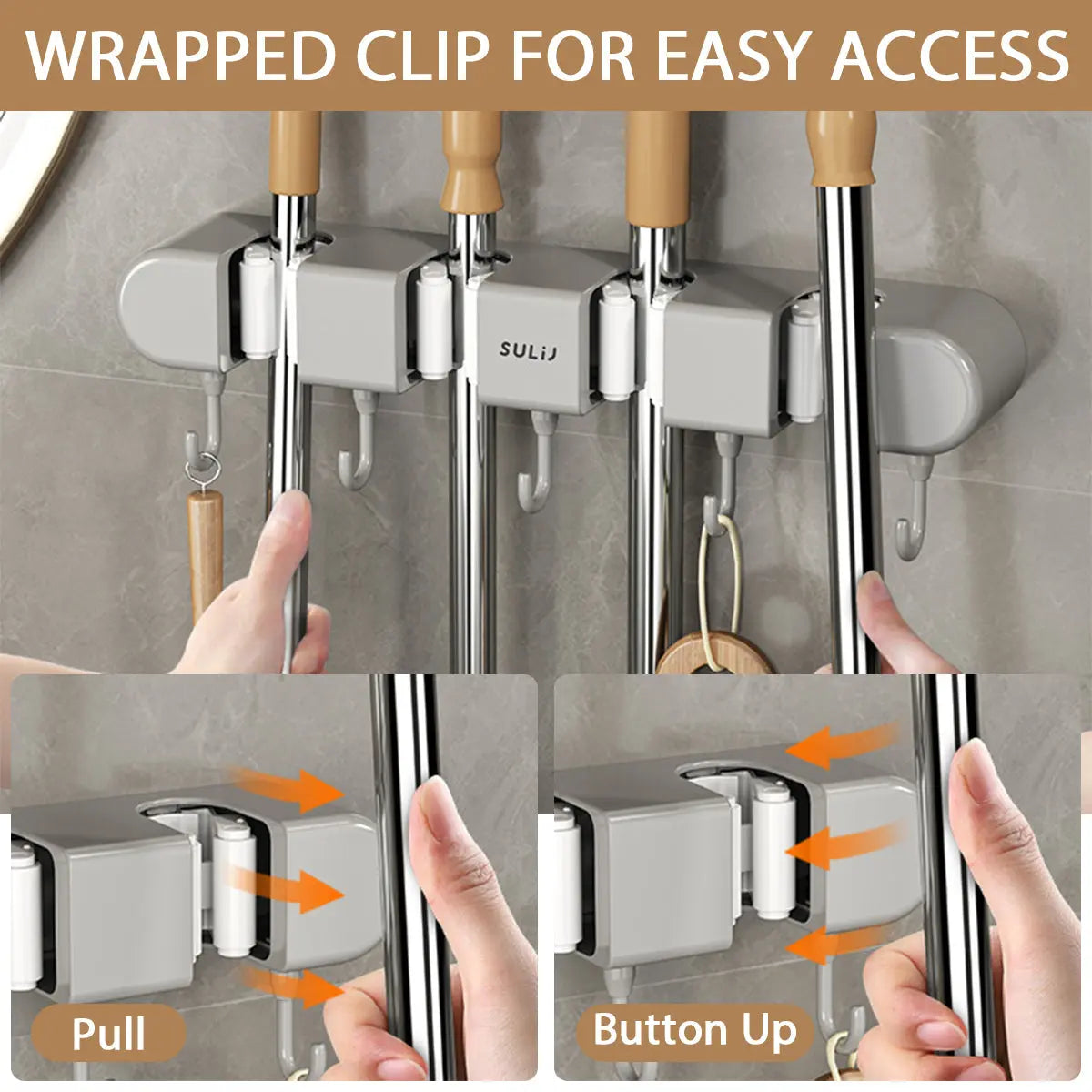 Wall-Mounted Broom & Mop Holder