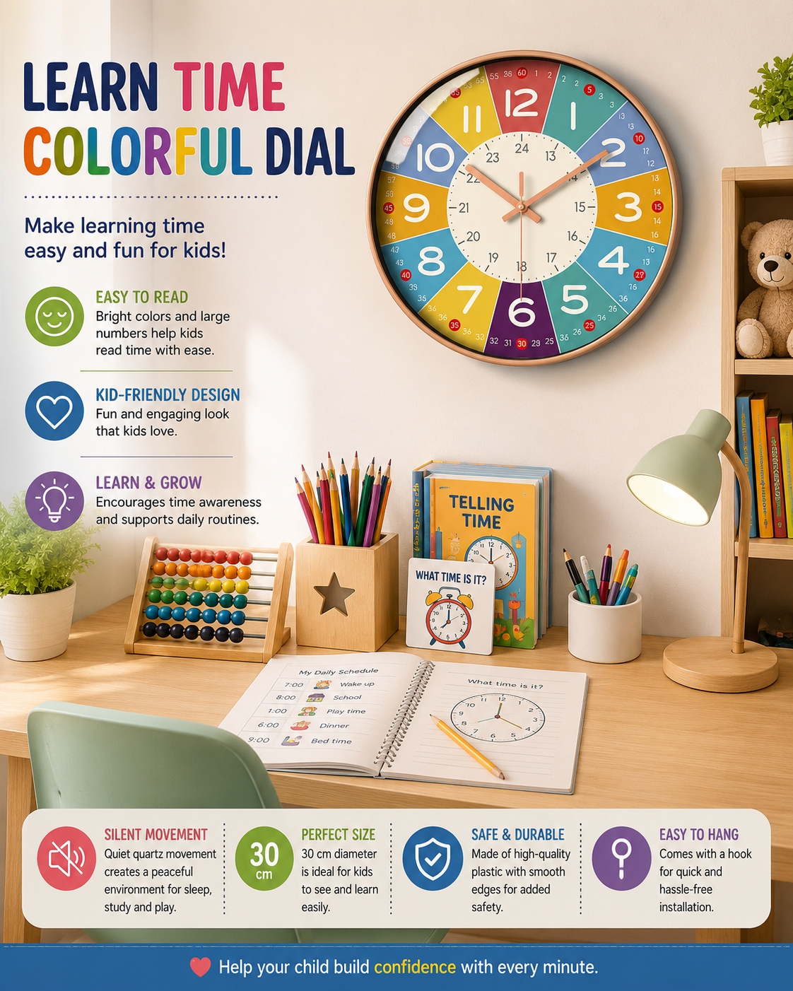 SilentKids Wall Clock – Silent for the Children's Room