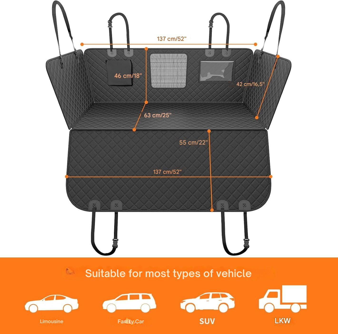 Car Seat Cover for Dogs – Water-Repellent Rear Seat Protection