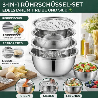 3-in-1 Stainless Steel Mixing Bowl Set with Grater and Sieve