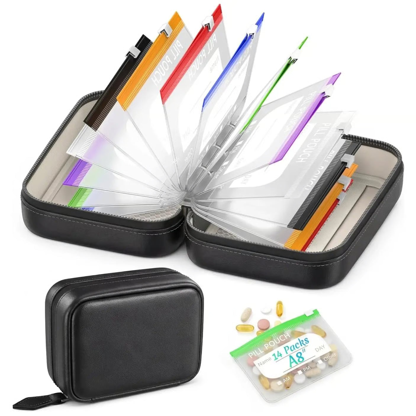 Pill Organizer with 14 Compartments and Zipper