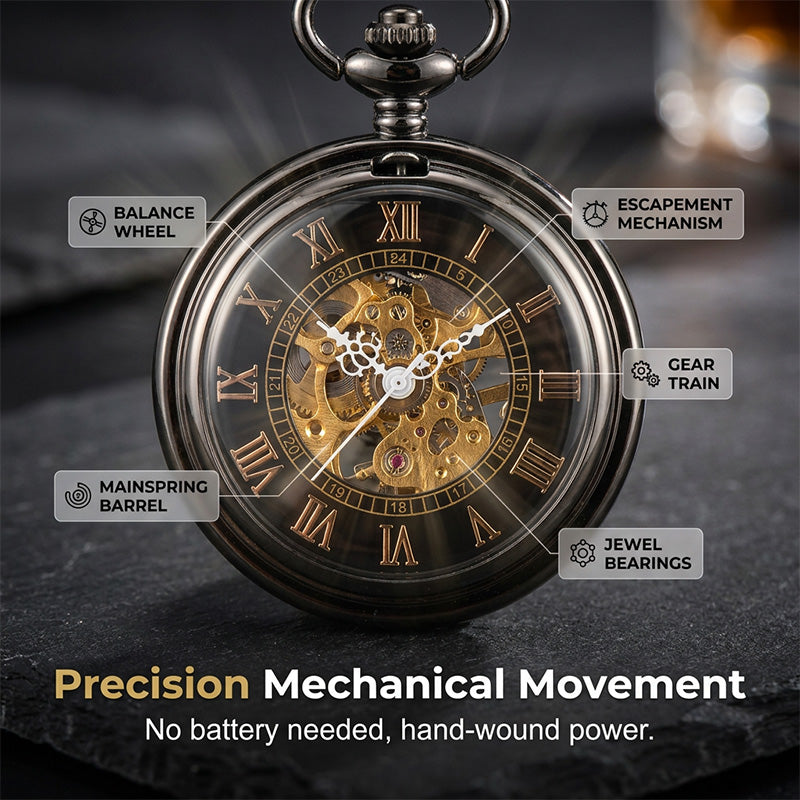 Mechanical Pocket Watch with Floral Engraving Design