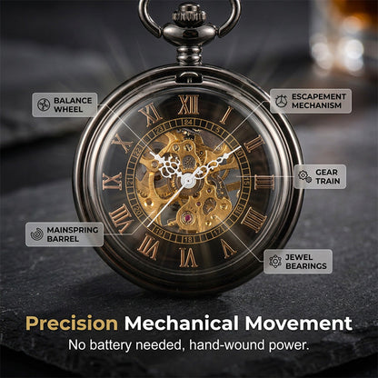 Mechanical Pocket Watch with Floral Engraving Design