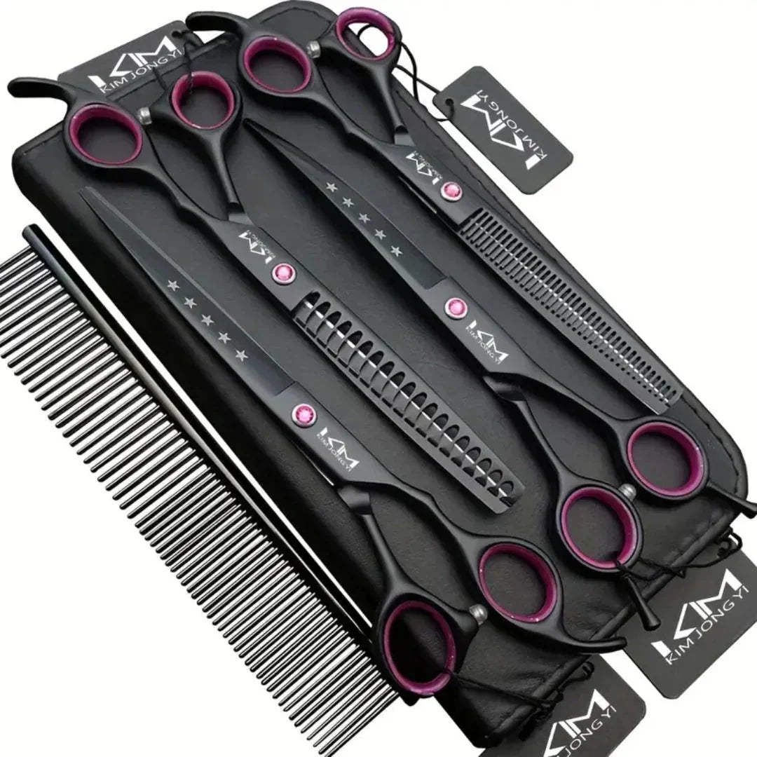 Dog grooming kit with stainless steel blades and ergonomic handles