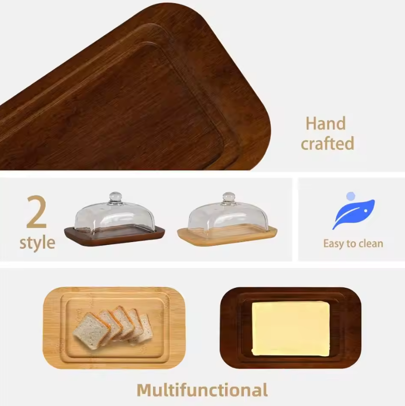 ButterVault Butter Dish with Glass Lid and Wooden Base
