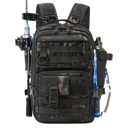 Angel backpack with rod holder & transparent compartments