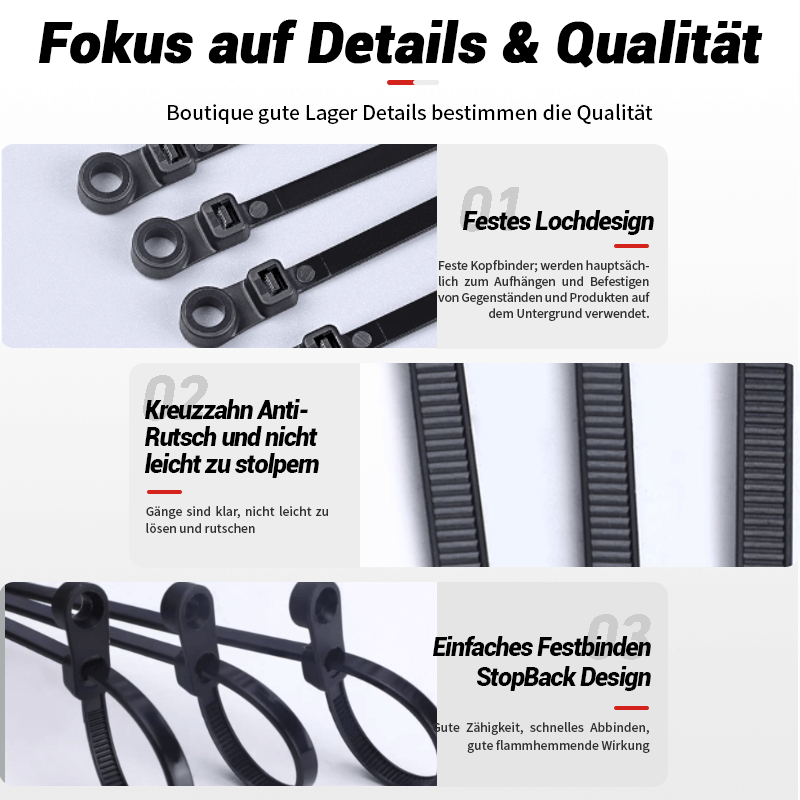 PowerGrip Cable Ties with Screw Mount – 100 Pack