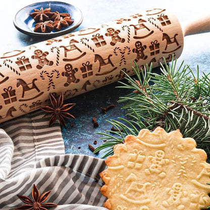 Pattern Rolling Pin with Christmas Cookie Cutters