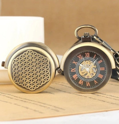 Mechanical Pocket Watch with Floral Engraving Design