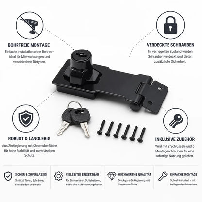 Drill-free door lock with key (Covered screws)