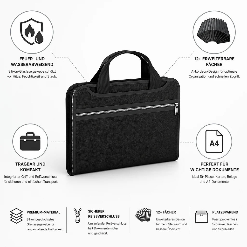 Fire- and Water-Resistant Expandable Document Folder (12 Compartments)