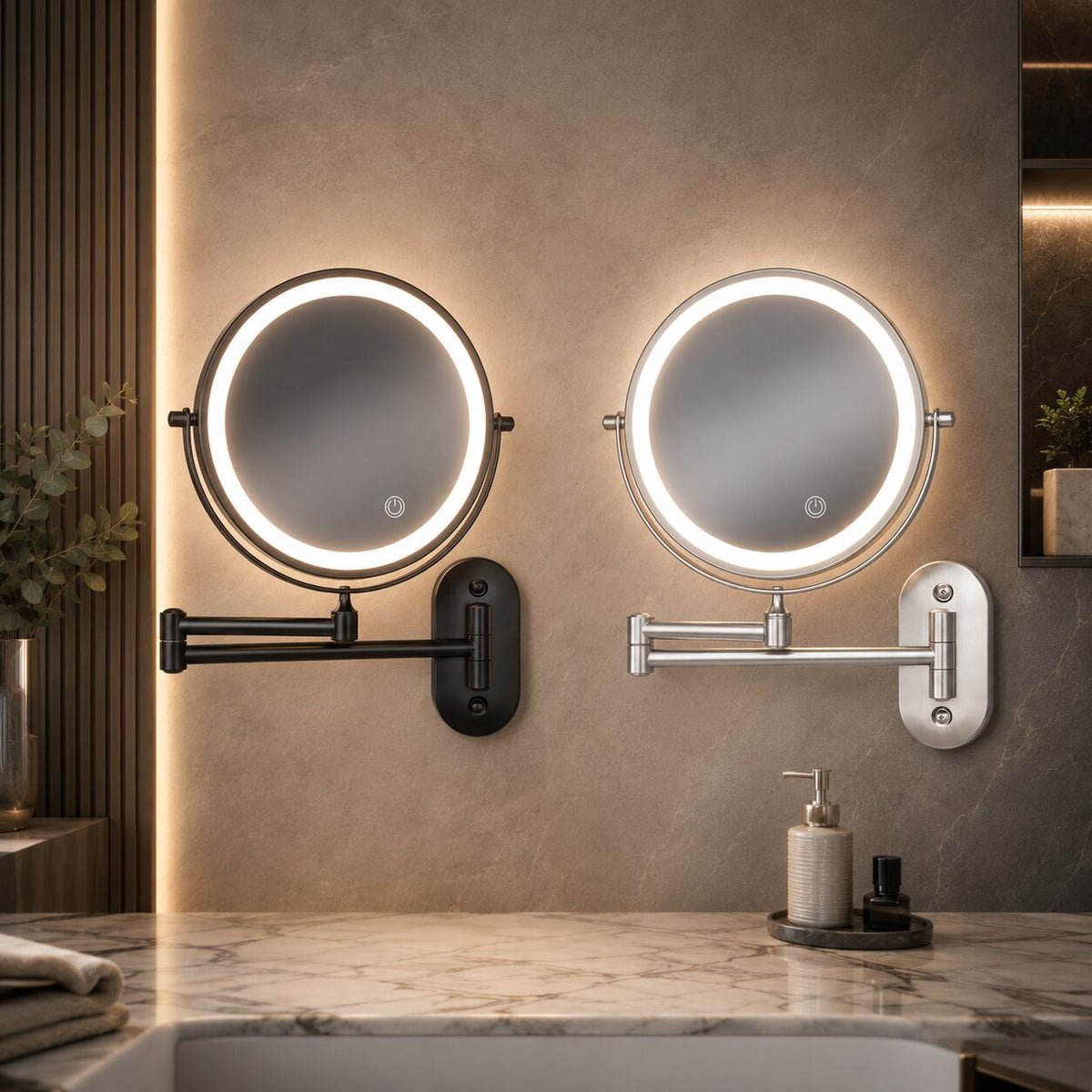 Wall Mirror with LED Lighting and Magnification