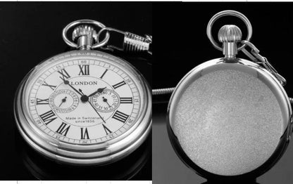 Mechanical Pocket Watch with Floral Engraving Design
