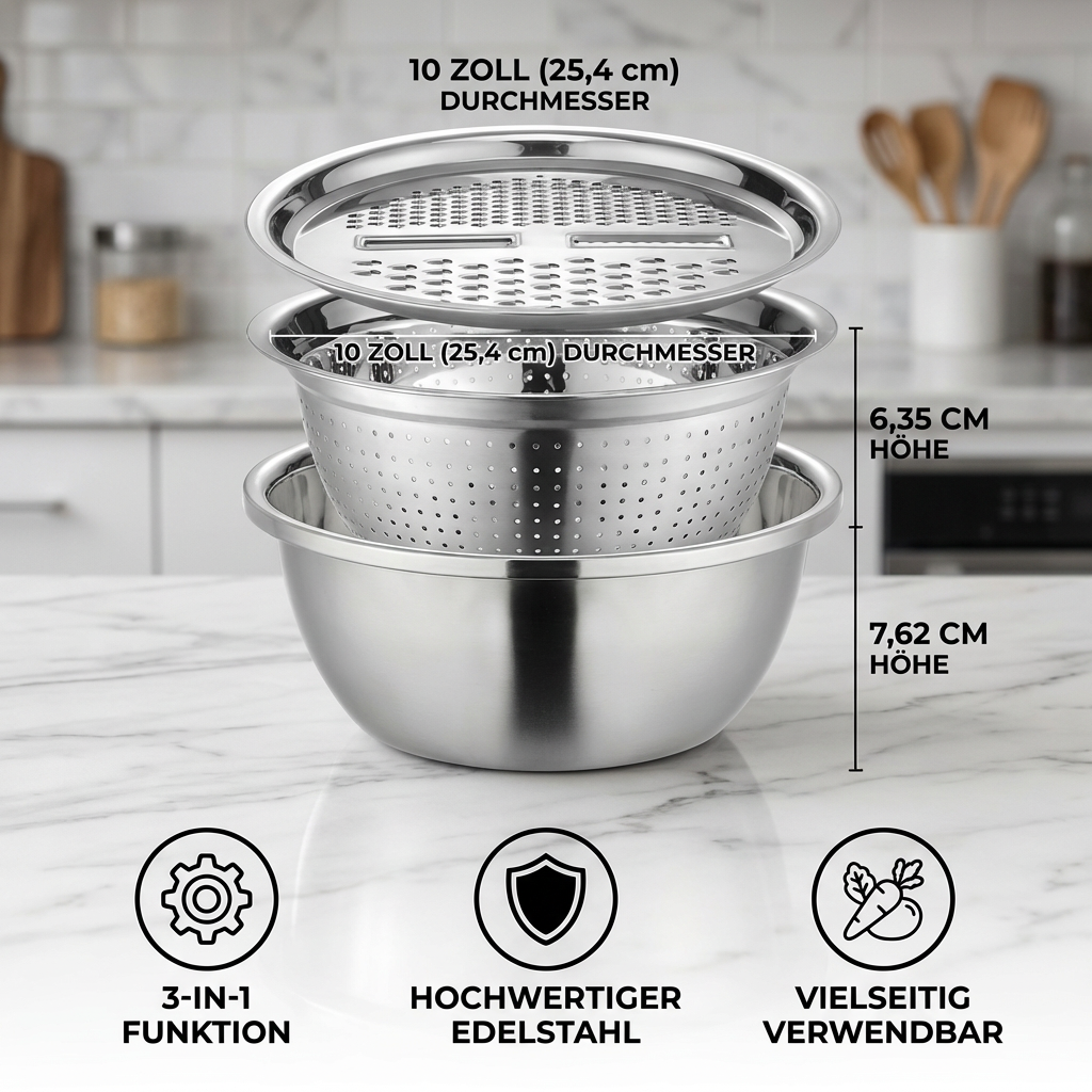 Vegetable Cutter Set with Grater, Sieve, and Mixing Bowl