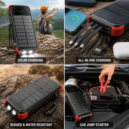 Solar-Powered High-Capacity Power Bank (Integrated Multi-Charging Cables & Jump Starter)