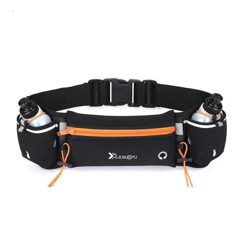 Running belt with water bottles for hands-free hydration