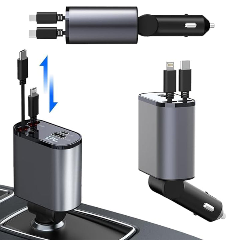 4-in-1 Retractable Car Charger with Fast Charging