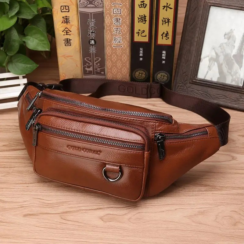 Genuine Leather Waist Bag for Men with Multiple Pockets