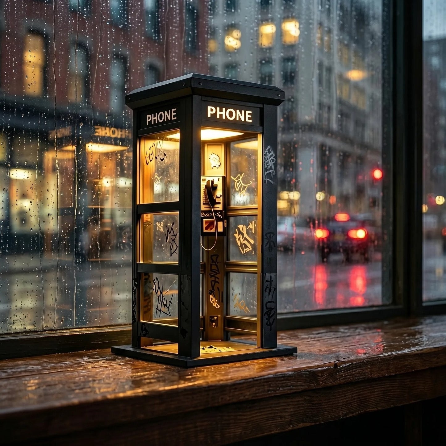 Retro Telephone Booth Lamp with Warm Ambient Light