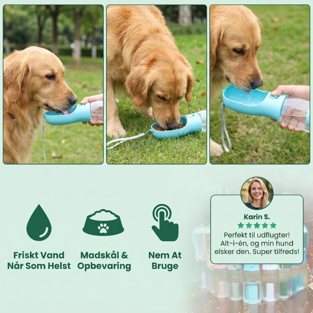 TrailBuddy™ – 3-in-1 Dog Drinking Bottle with Food Container