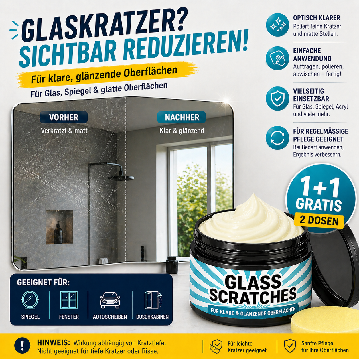 Glass Scratch Remover Cream for Windows & Cars