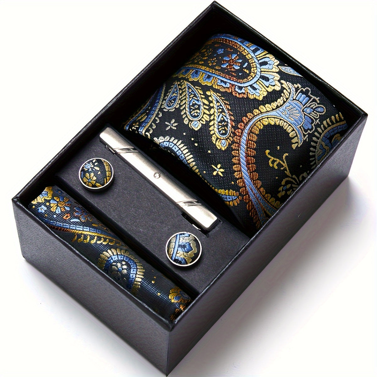 Men's Paisley Tie Set with Pocket Square & Cufflinks