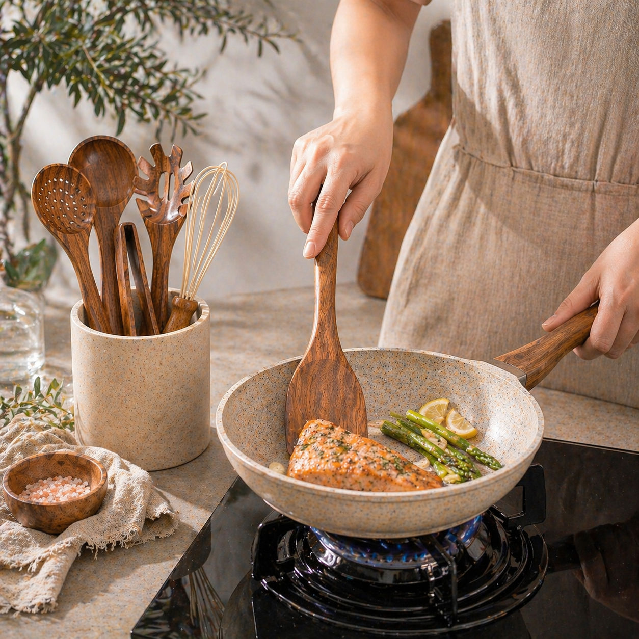 Teak Wood Kitchen Utensils Set 10-Piece