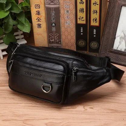 Genuine Leather Waist Bag for Men with Multiple Pockets