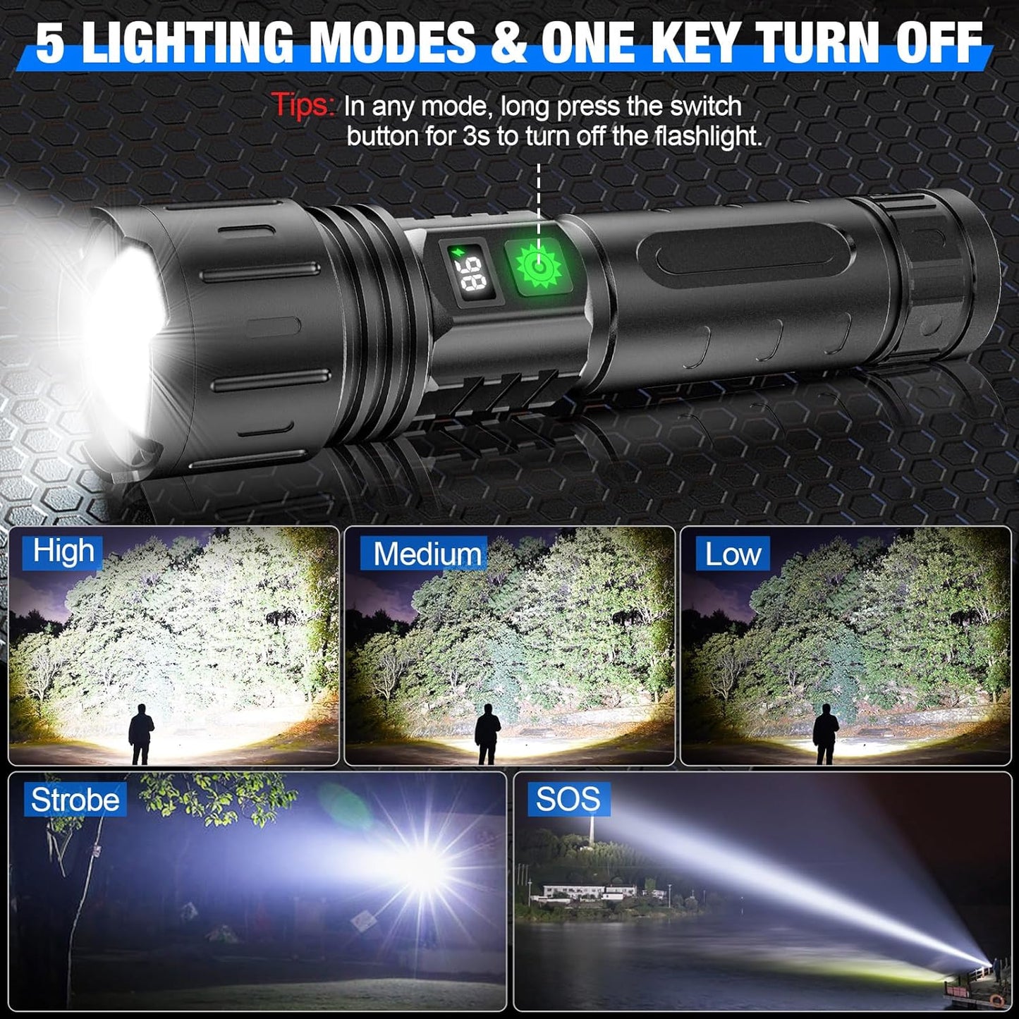 100,000 Lumen LED Tactical Torch with Powerbank