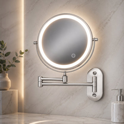 Wall Mirror with LED Lighting and Magnification