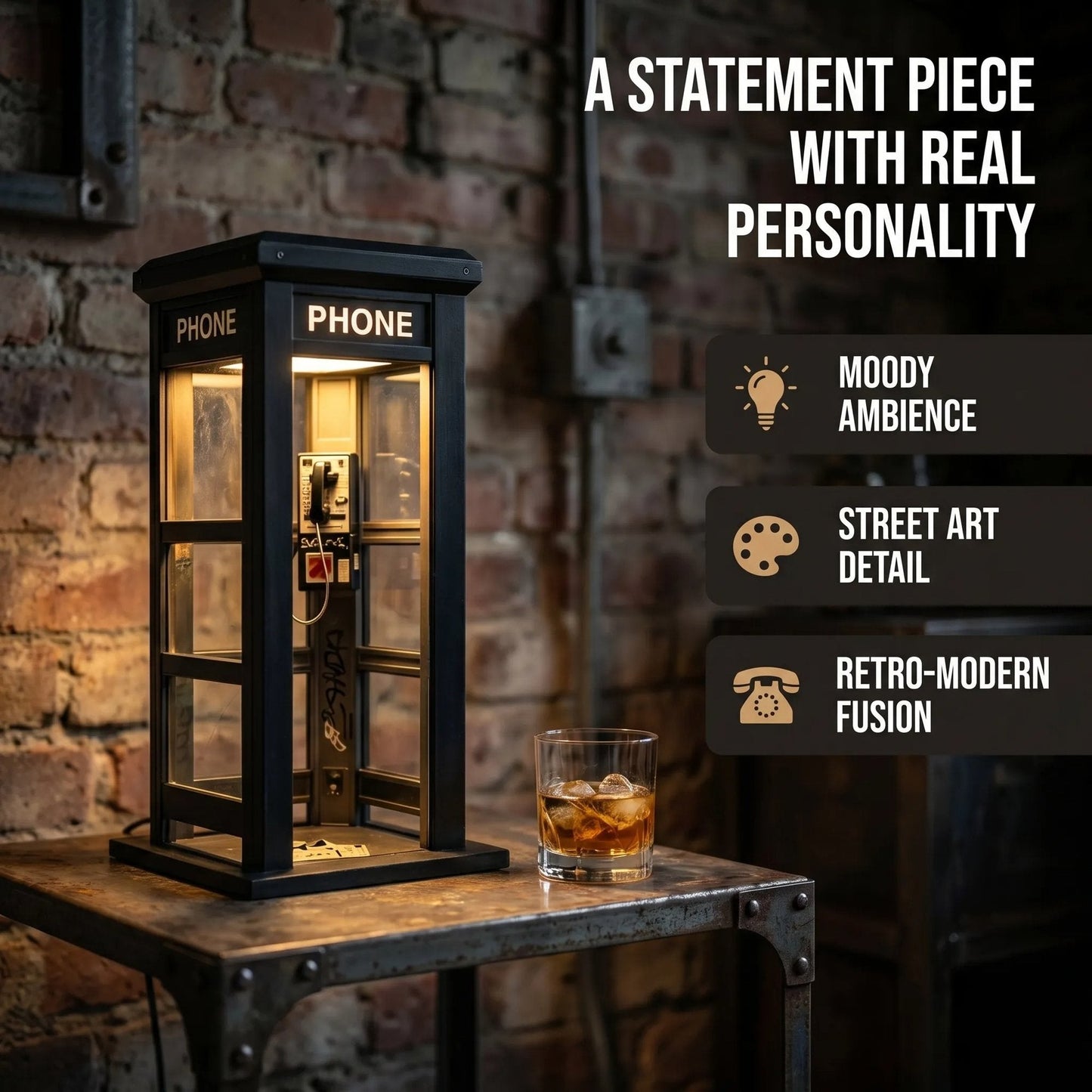Retro Telephone Booth Lamp with Warm Ambient Light