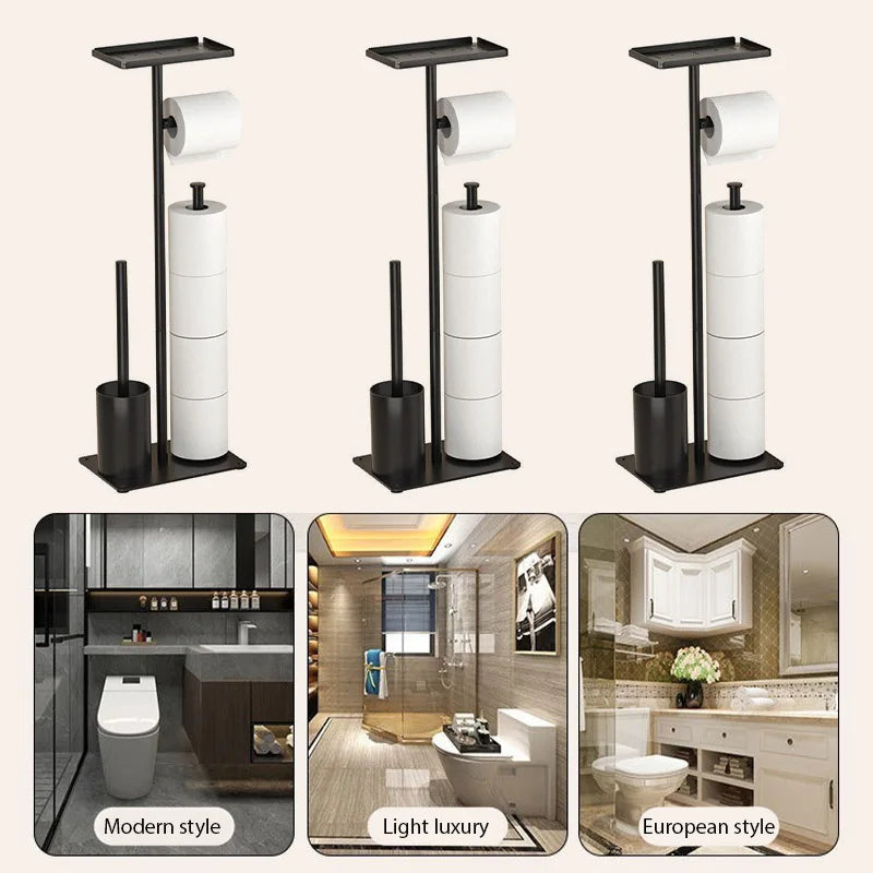Toilet Paper Holder with Brush & Shelf