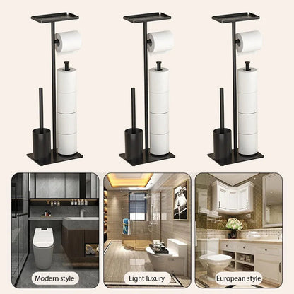 Toilet Paper Holder with Brush & Shelf