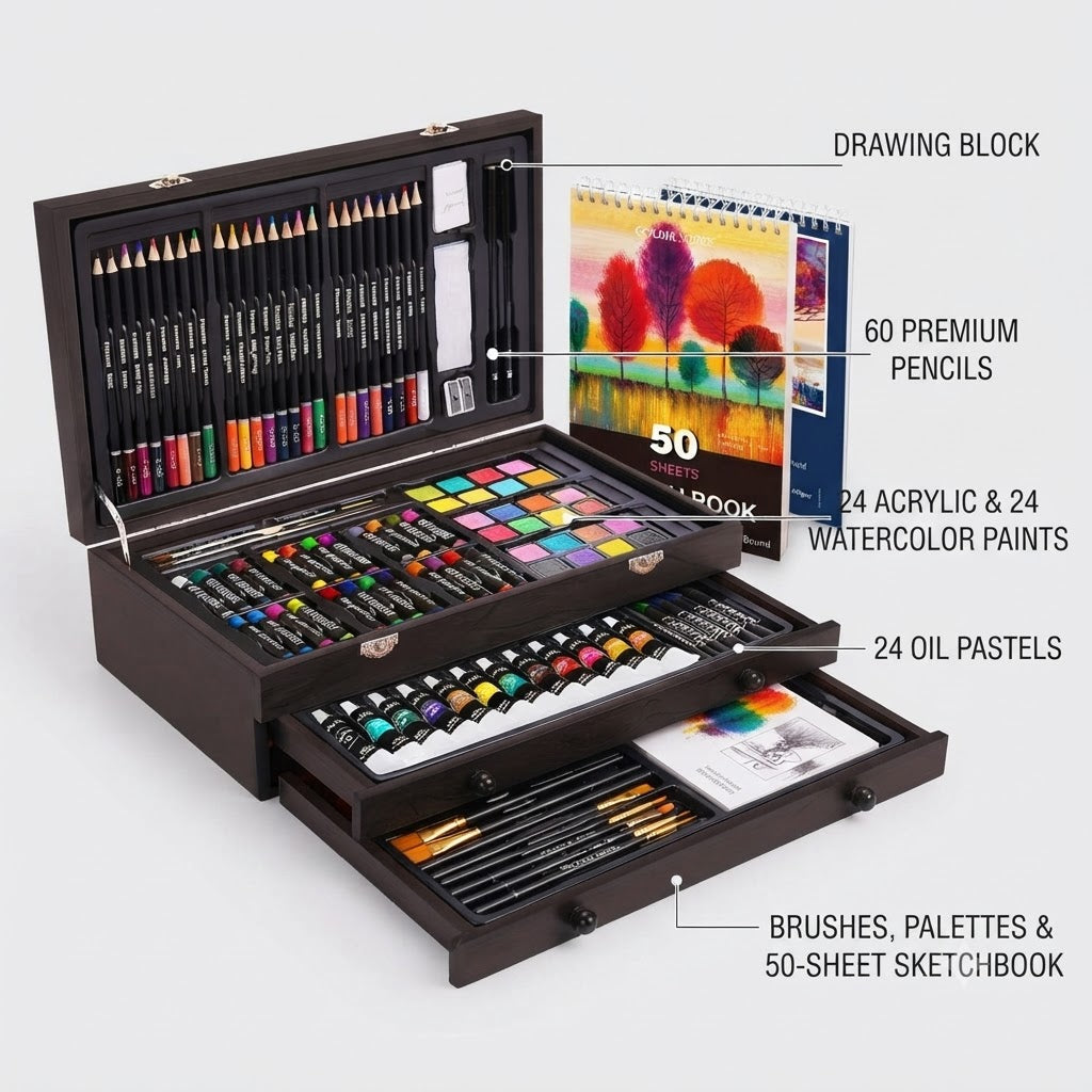 175-piece artist set in wooden box