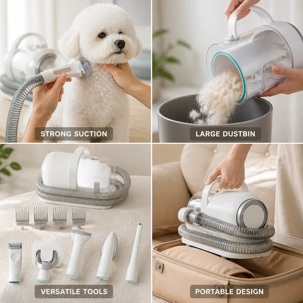 9000Pa Suction Power Portable Dog Hair Trimmer Set (1000ml Dust Container)