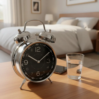 Retro Alarm Clock with Double Bell Silver Chrome